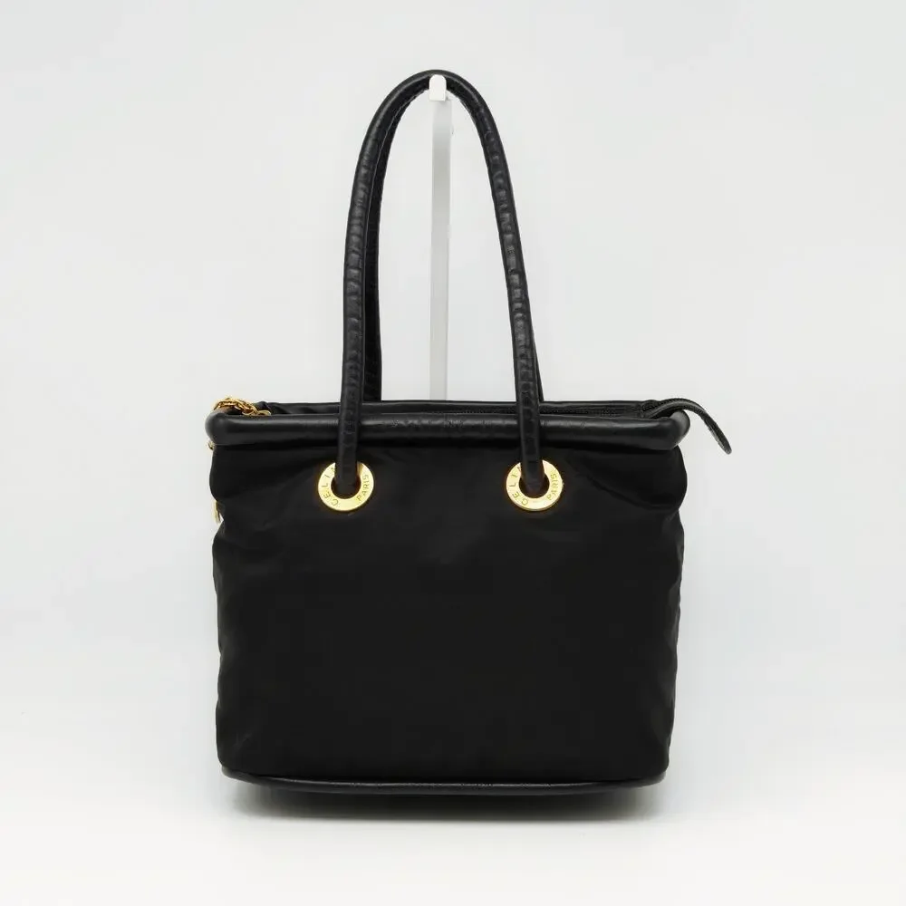 Vintage Celine Paris Black Nylon Leather Trim Tote Handbag Italy